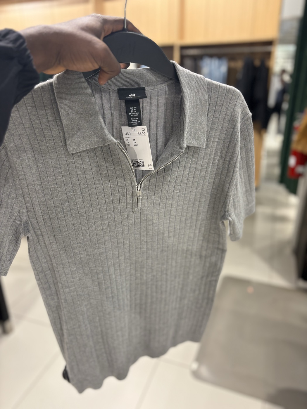 Ribbed Half-Zip Polo (Grey)